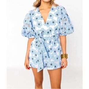 Buddy Love Light Blue and White Flower Romper